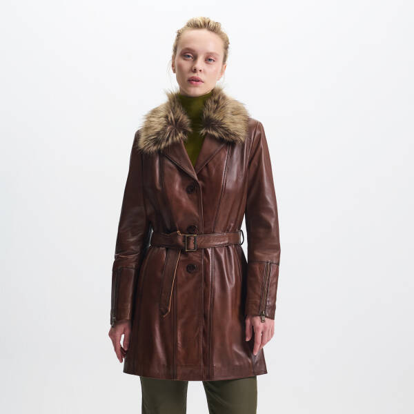 Taba Hakiki Deri Kadın Deri Trençkot - K25KDM320476-Q7C - 3