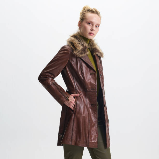 Taba Hakiki Deri Kadın Deri Trençkot - K25KDM320476-Q7C - 4