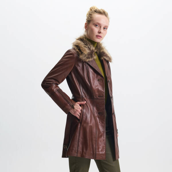 Taba Hakiki Deri Kadın Deri Trençkot - K25KDM320476-Q7C - 4