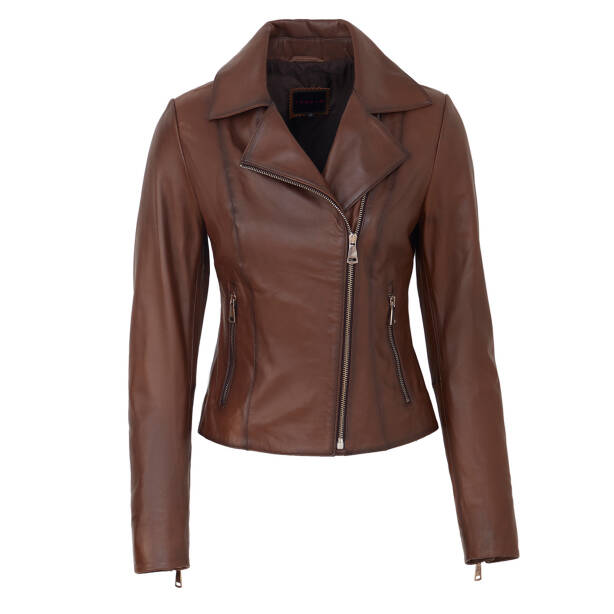Taba Hakiki Deri Kadın Deri Biker Mont - K26KDM320503-R46 - 1