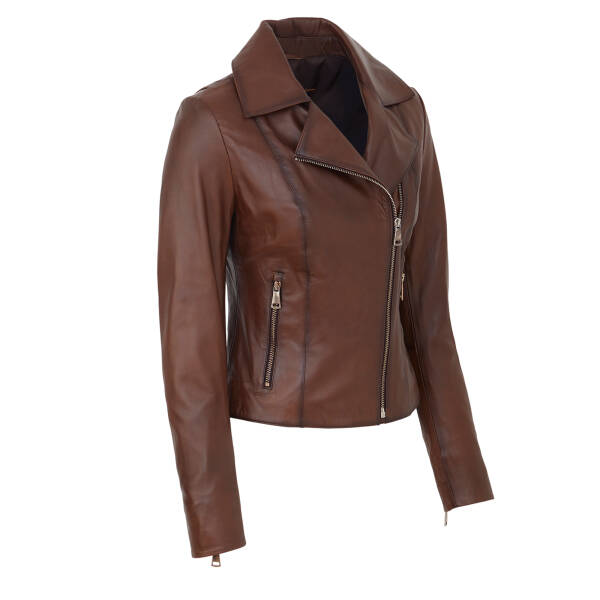 Taba Hakiki Deri Kadın Deri Biker Mont - K26KDM320503-R46 - 2