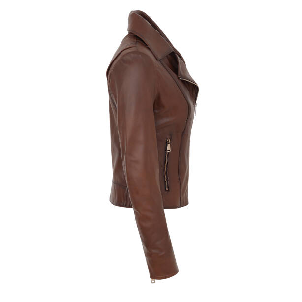 Taba Hakiki Deri Kadın Deri Biker Mont - K26KDM320503-R46 - 3
