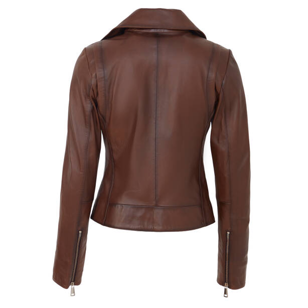 Taba Hakiki Deri Kadın Deri Biker Mont - K26KDM320503-R46 - 4