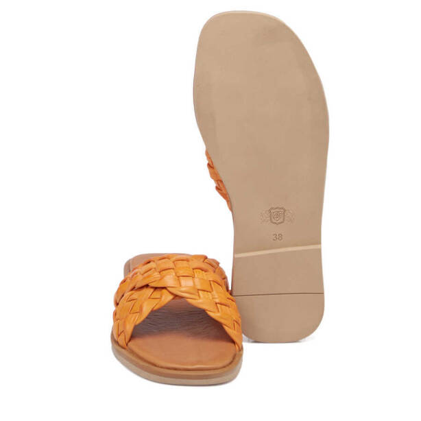 Turuncu Hakiki Deri Kadın Terlik - K24Y1TR67436-M39 - 4