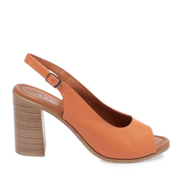 Turuncu Hakiki Deri Kadın Topuklu Ayakkabı - K24Y1AY67241-M39 - 1