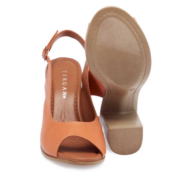 Turuncu Hakiki Deri Kadın Topuklu Ayakkabı - K24Y1AY67241-M39 - 4