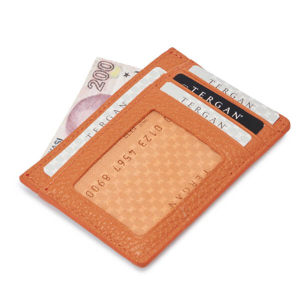 Turuncu Deri Unisex Kredi Kartlık - S1KK00001676-J35 - Tergan