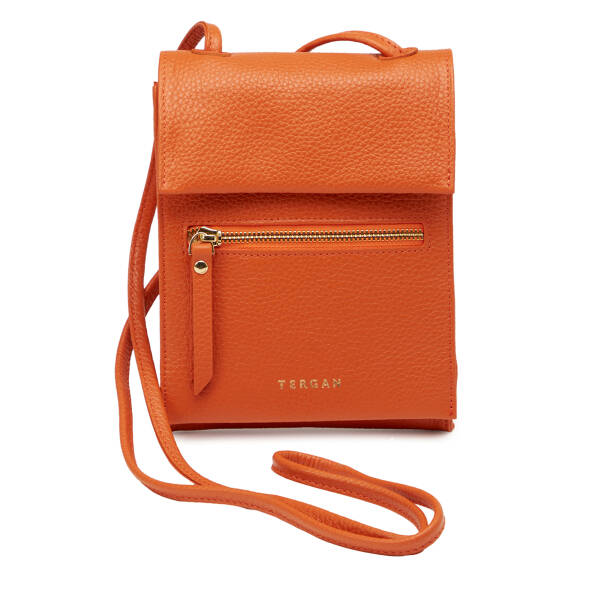 Turuncu Hakiki Deri Kadın Çapraz Askılı Çanta - S26Y1BC80168-J35 - 1