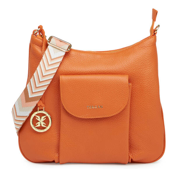 Turuncu Hakiki Deri Kadın Çapraz Askılı Çanta - S26Y1BC80409-J35 