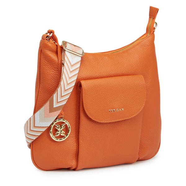 Turuncu Hakiki Deri Kadın Çapraz Askılı Çanta - S26Y1BC80409-J35 - 2