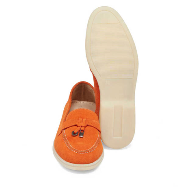 Turuncu Süet Deri Kadın Loafer - K24I1AY67092-T60 - 4