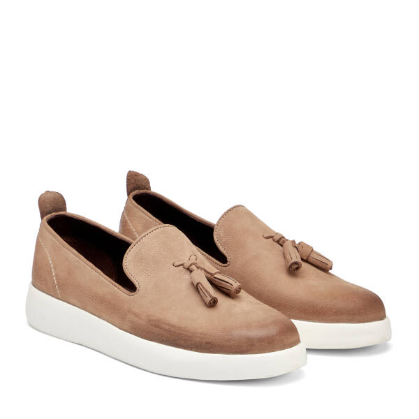 Vizon Hakiki Nubuk Deri Erkek Casual Ayakkabı - E26I1AY57612-B21 - 2