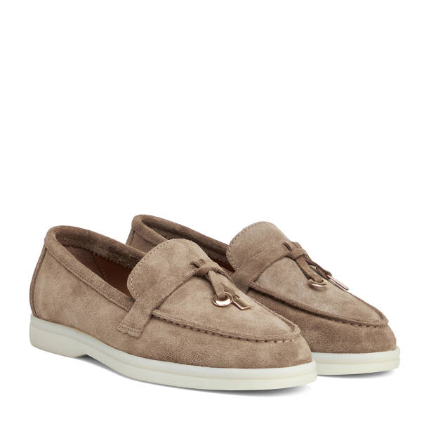 Vizon Hakiki Süet Deri Kadın Loafer - K26S1AY68915-A02 - 2