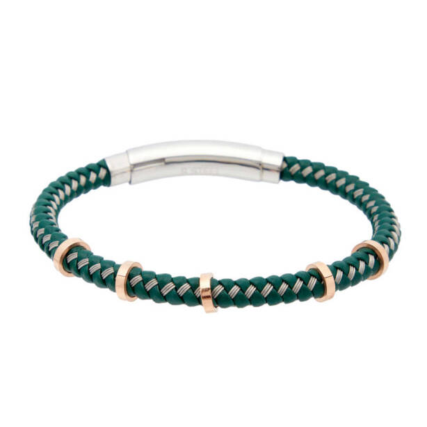 Yeşil Deri - Çelik Erkek Bileklik - E1BLK0410339-E90 