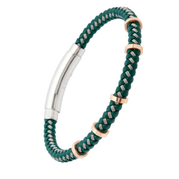 Yeşil Deri - Çelik Erkek Bileklik - E1BLK0410339-E90 - 2