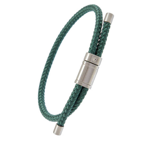 Yeşil Deri - Çelik Erkek Bileklik - E1BLK0410450-E90 - 2