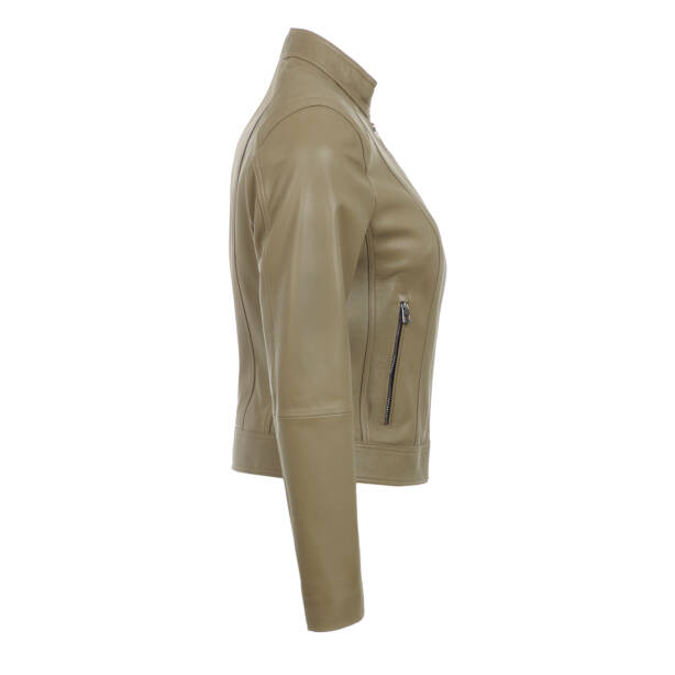 Yeşil Hakiki Deri Kadın Deri Biker Mont - K25KDM320480-R52 - Tergan