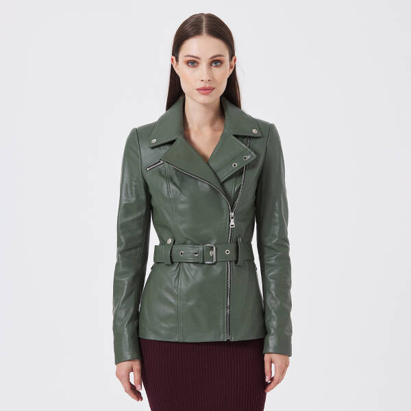 Yeşil Hakiki Deri Kadın Deri Ceket - K24IDM320436-R2Q - 1
