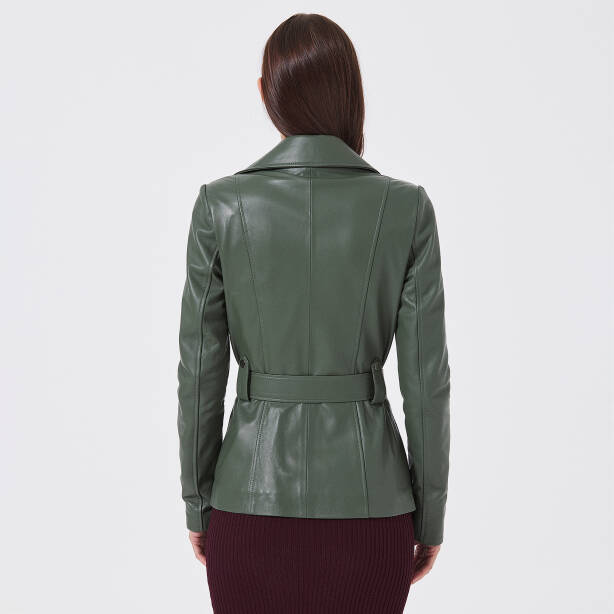 Yeşil Hakiki Deri Kadın Deri Ceket - K24IDM320436-R2Q - 3