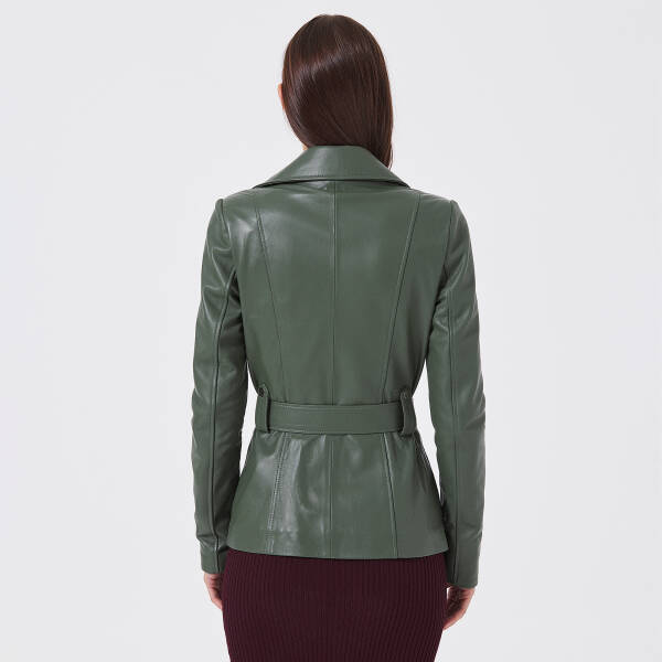 Yeşil Hakiki Deri Kadın Deri Ceket - K24IDM320436-R2Q - 3