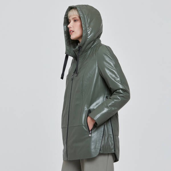 Yeşil Deri Kadın Deri Mont - K23KDM320368-R2Q - 4