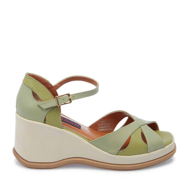 Yeşil Deri Kadın Dolgu Topuklu Ayakkabı - K25Y1AY67904-G81 - 3