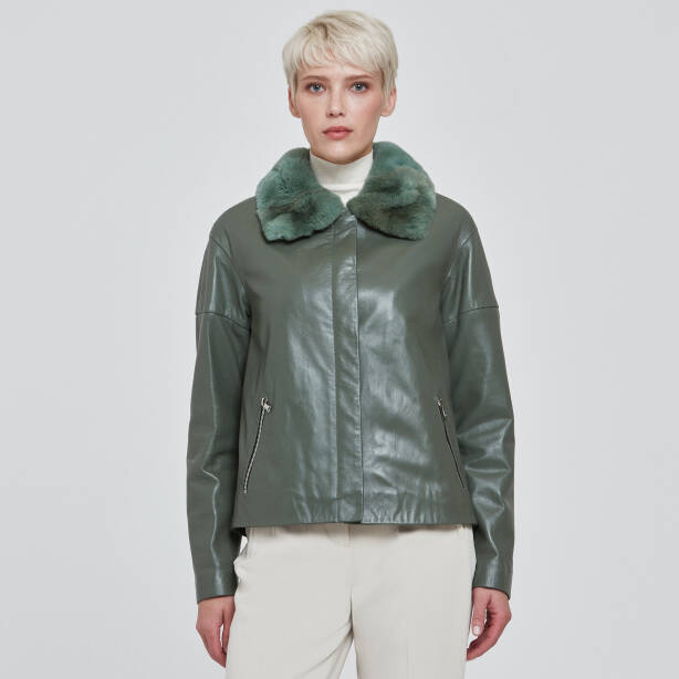 Yeşil Deri Kadın Kürk Mont - K23KDM320371-R2Q 