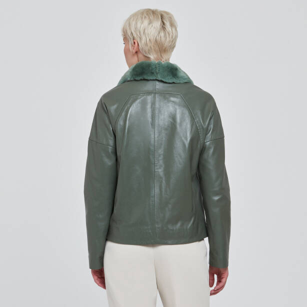 Yeşil Deri Kadın Kürk Mont - K23KDM320371-R2Q - 4