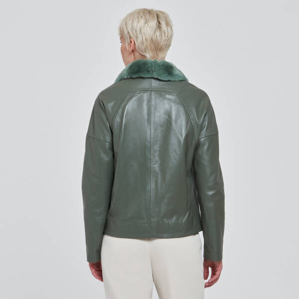 Yeşil Deri Kadın Kürk Mont - K23KDM320371-R2Q - 4