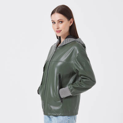 Yeşil Deri - Tekstil Kadın Deri Mont - K23KDM320390-Q4R - 2