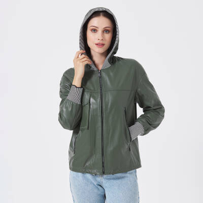 Yeşil Deri - Tekstil Kadın Deri Mont - K23KDM320390-Q4R - 4