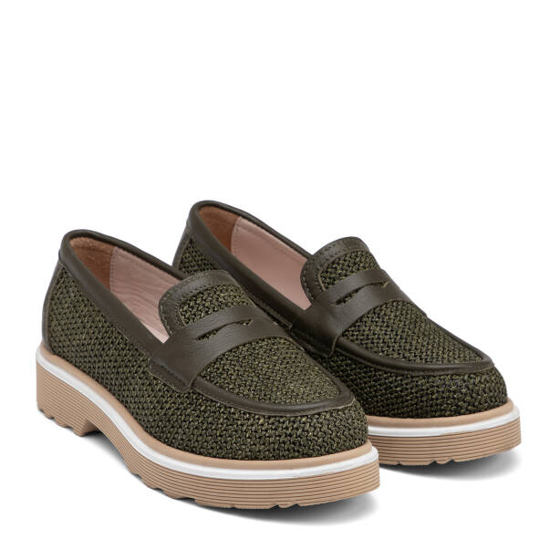Yeşil Deri-Tekstil Kadın Loafer - K26I1AY68414-V2Q - 2
