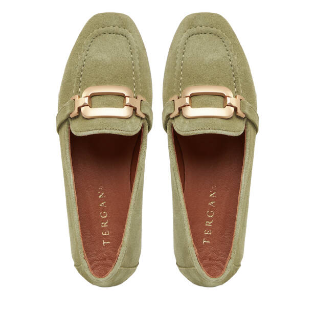 Yeşil Hakiki Süet Deri Kadın Babet - K26I1BB68490-O48 - 5