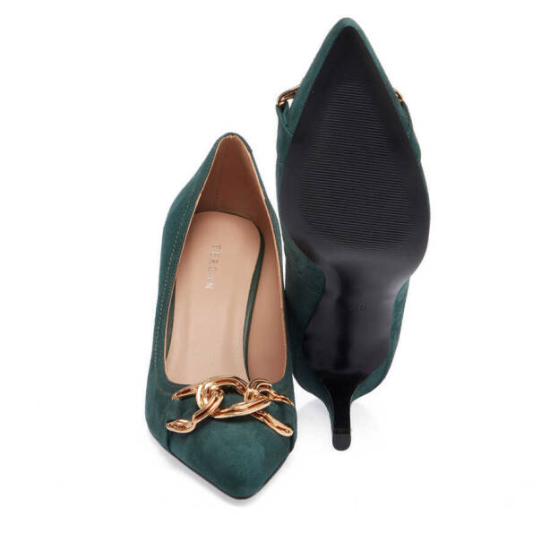 Yeşil Süet Deri Kadın Stiletto - K24I1AY67464-O48 - 4